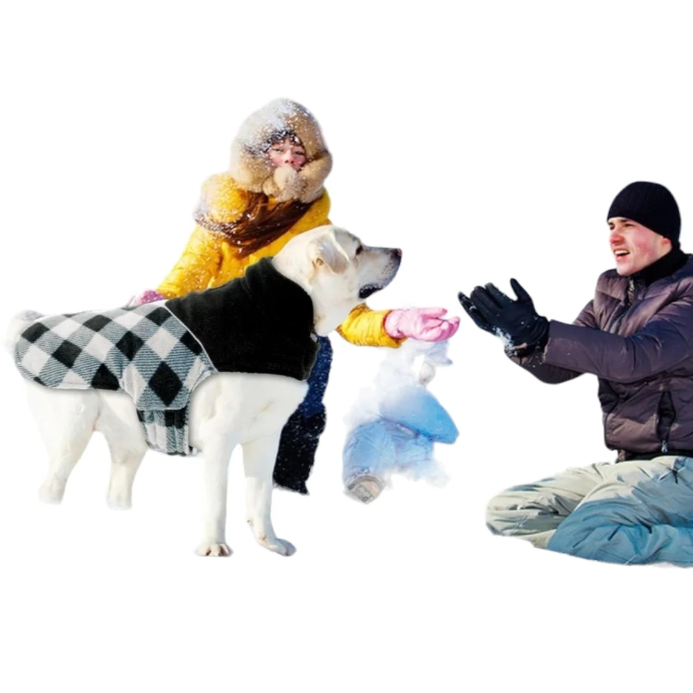 Fragralley Dog Black White Plaid Reversible Fall Winter Coat Harness Hole Size S